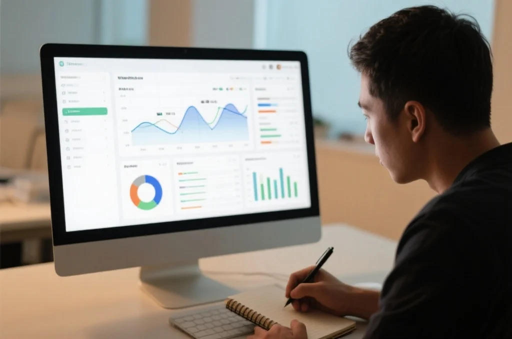 一位分析师正在研究复杂的趋势图和数据